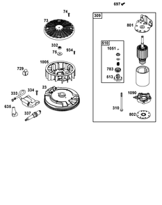 Flywheel, Ignition, And Starter Group Diagram and Parts List for 40N877-0072-B5  Briggs and Stratton Engine